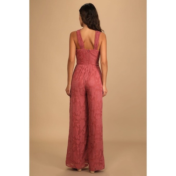 Lulus Lovely Celebration Rose Pink Floral Burnout Chiffon Jumpsuit NWT - Picture 4 of 5